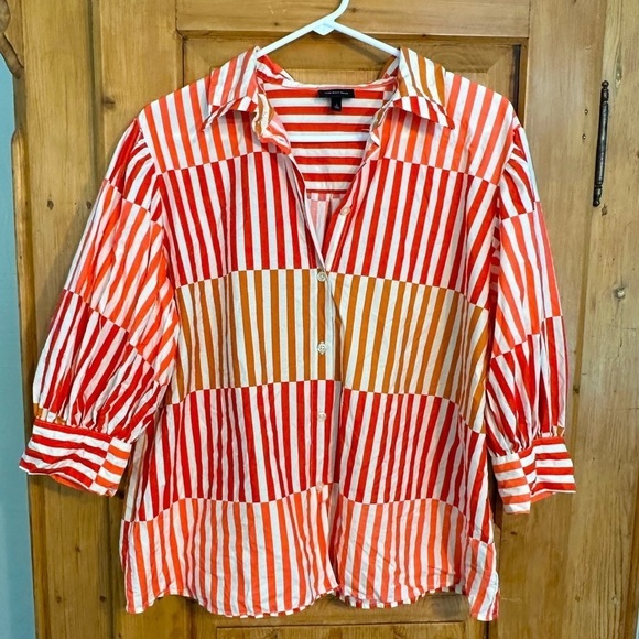 Who What Wear Cool Striped Button Down Shirt W/Statement Sleeves Like New Size L - Picture 1 of 9